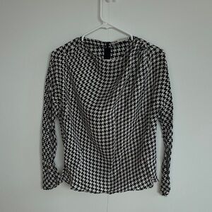 Zara Black and White Houndstooth Blouse
